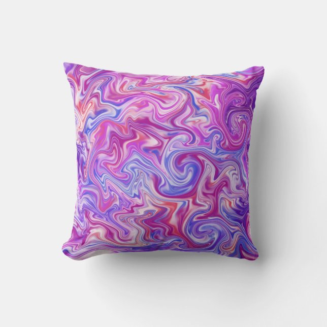 Pink and Purple Liquid Marble Throw Pillow (Front)