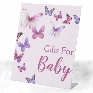 Pink and Purple Little Butterfly Baby Shower Gifts Pedestal Sign