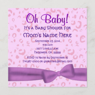 Pink and Purple lLeopard Faux Bow Baby Girl Shower Invitation
