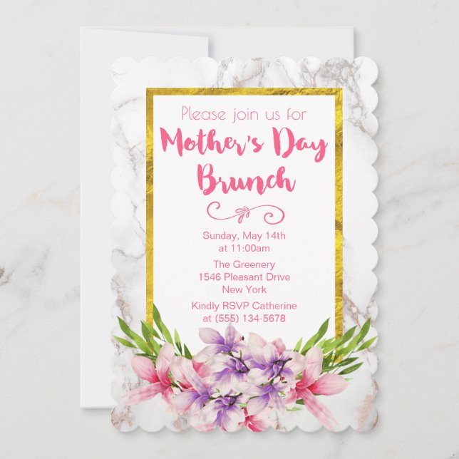 Pink and Purple Magnolias Mother's Day Brunch Invitation (Front)