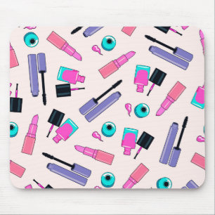 Pink and Purple Make Up Cosmetics Pattern Mouse Mat