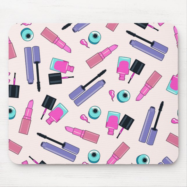 Pink and Purple Make Up Cosmetics Pattern Mouse Mat (Front)