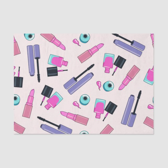 Pink and Purple Make Up Cosmetics Pattern Tissue Paper (Front)