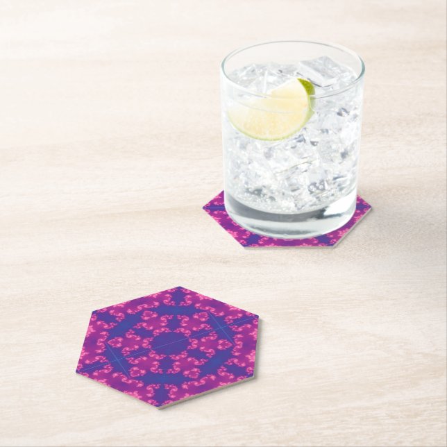 Pink and Purple Mandela Round Snowflakes Paper Coaster (Insitu)
