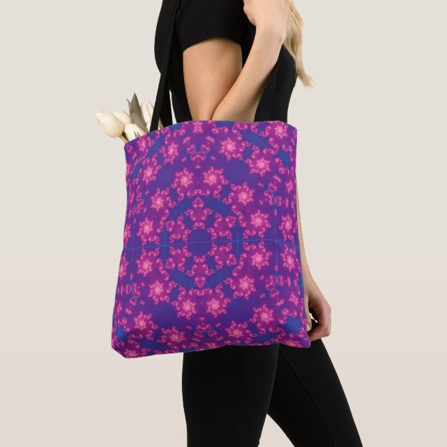 Pink and Purple Mandela Round Snowflakes Tote Bag (Close Up)
