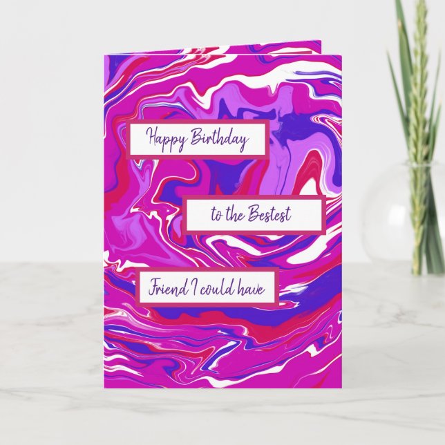Pink and Purple Marble Art Happy Birthday Friend  Card (Front)