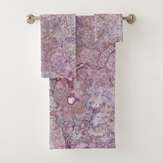 Pink and Purple Marble Bath Towel Set (Insitu)