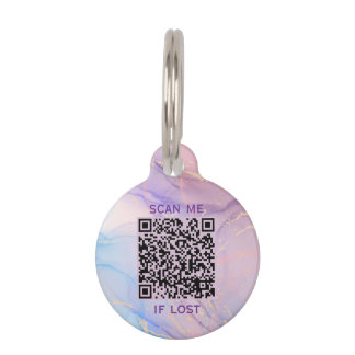 Pink and Purple Marble Custom QR Code Pet ID Tag
