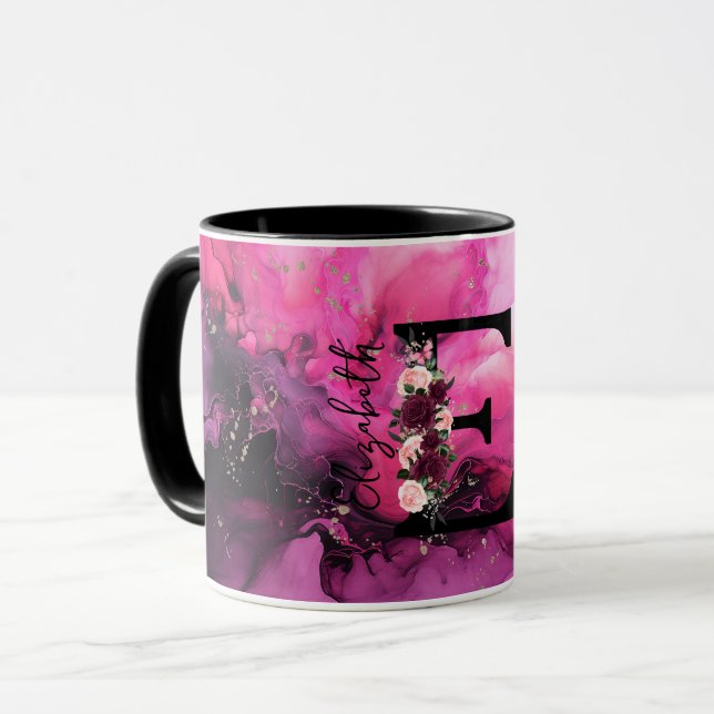 Pink and Purple Marble Monogram Letter E Mug (Front Left)