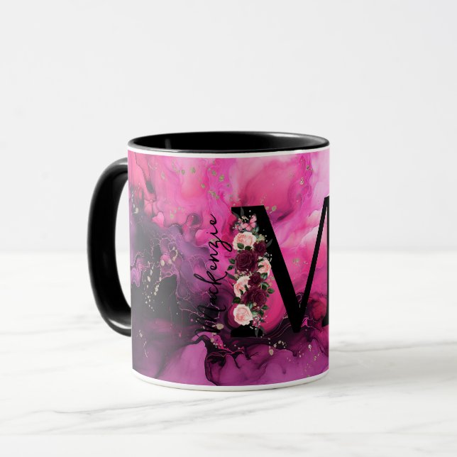 Pink and Purple Marble Monogram Letter M Mug (Front Left)