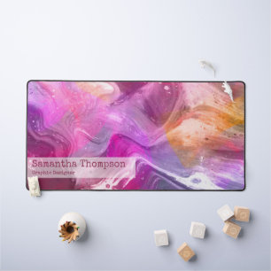 Pink and Purple Marble Name and Occupation Desk Mat