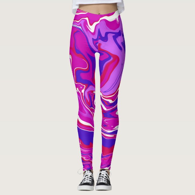 Pink and Purple Marble Swirl  Leggings (Front)