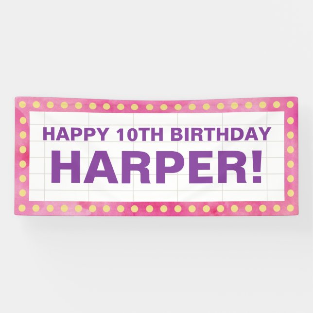 Pink and Purple Marquee Birthday Banner (Horizontal)