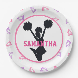 Pink and Purple Megaphones Cheerleader Birthday Paper Plate