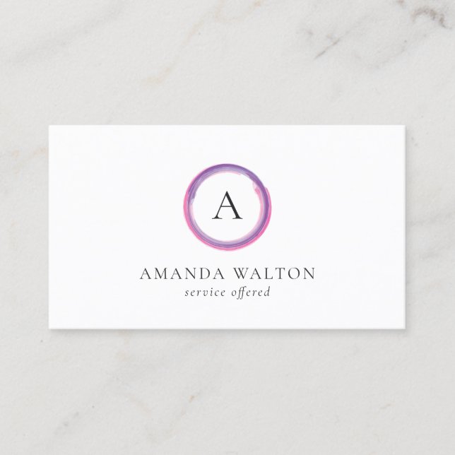 Pink and Purple Monogram Modern Business Card (Front)
