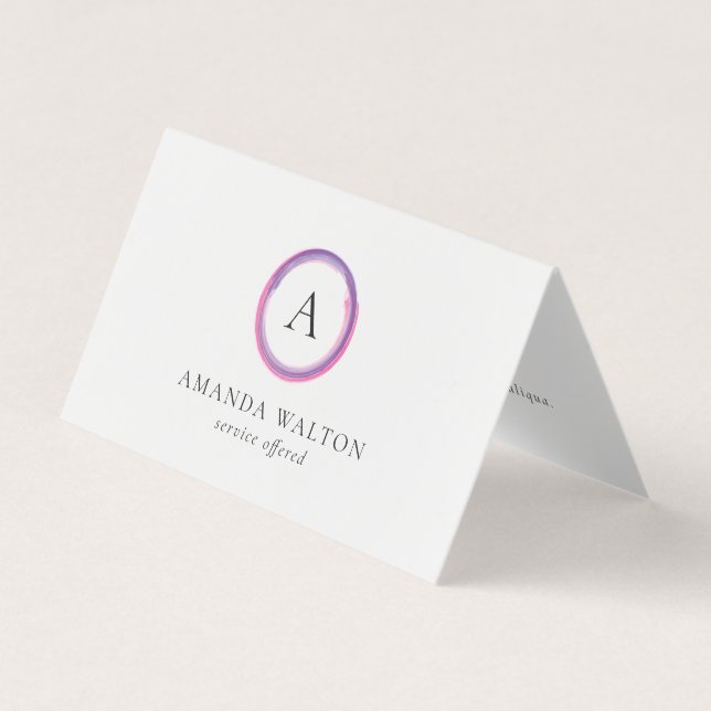 Pink and Purple Monogram Modern Business Card (Front)