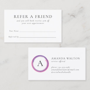 Pink and Purple Monogram Modern Business Referral Card