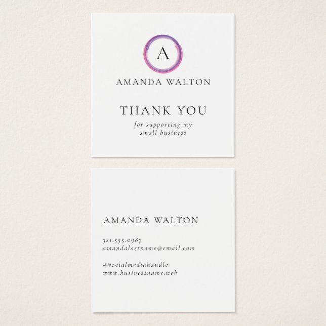 Pink and Purple Monogram Modern Package Insert (Front & Back)