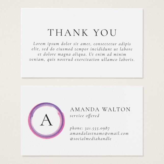 Pink and Purple Monogram Modern Package Insert (Front & Back)