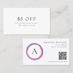 Pink and Purple Monogram QR Code Modern Discount Card
