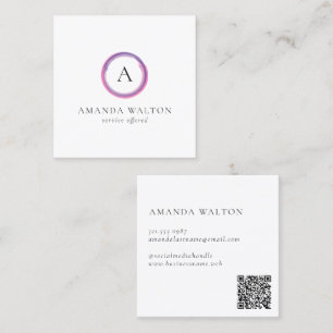 Pink and Purple Monogram QR Code Modern Square Business Card