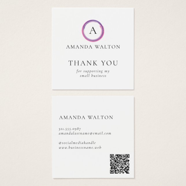 Pink and Purple Monogram QR Code Package Insert (Front & Back)