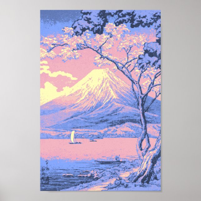 Pink and Purple Mt. Fuji from Lake Yamanaka Poster (Front)