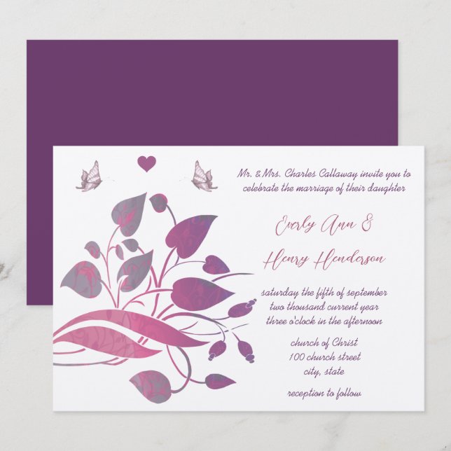 Pink and Purple Orchid Floral Wedding Invites (Front/Back)