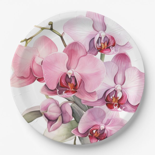 Pink and Purple Orchids Wedding Paper Plate (Front)