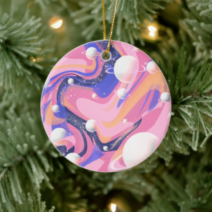 Pink And Purple Outer Space Swirl Abstract Ceramic Tree Decoration