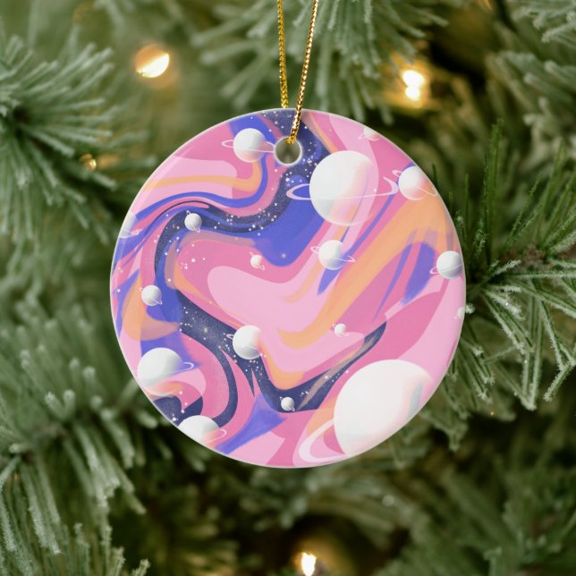 Pink And Purple Outer Space Swirl Abstract Ceramic Tree Decoration (Tree)