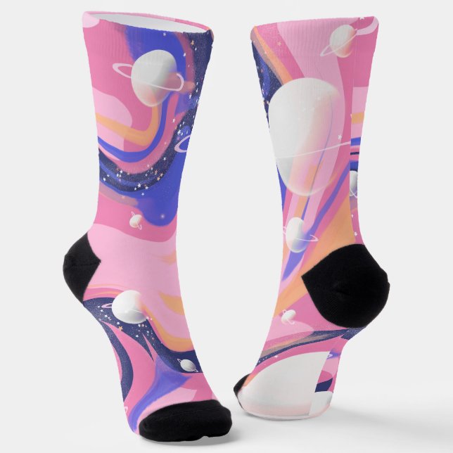 Pink And Purple Outer Space Swirl Abstract Socks (Angled)