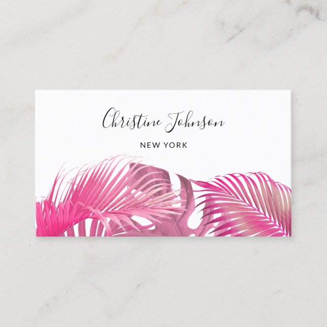 pink and purple palm leaves business card (Front)