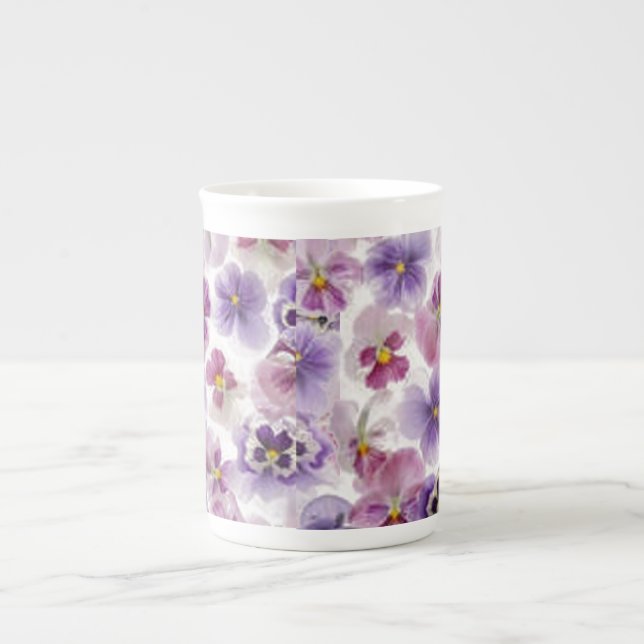 Pink And Purple Pansy Bone China Mug (Front)