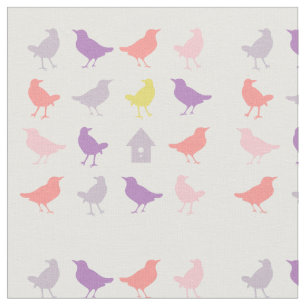 Pink and Purple Pastel Birds with Birdhouse Fabric