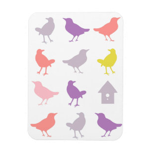 Pink and Purple Pastel Birds with Birdhouse Magnet