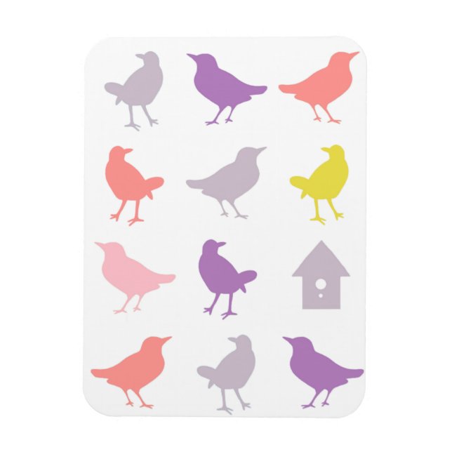 Pink and Purple Pastel Birds with Birdhouse Magnet (Vertical)