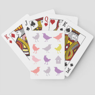 Pink and Purple Pastel Birds with Birdhouse Playing Cards