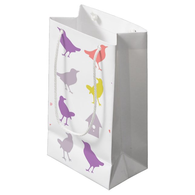 Pink and Purple Pastel Birds with Birdhouse Small Gift Bag (Front Angled)