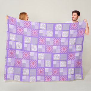 Pink and Purple Patchwork Design  Fleece Blanket