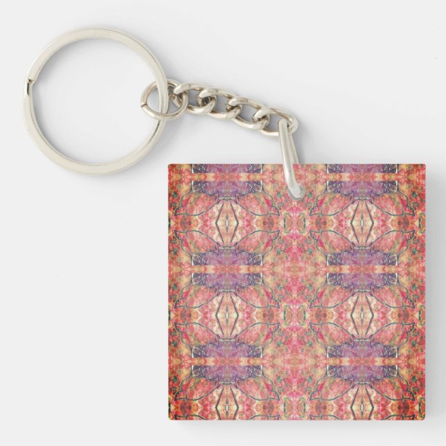 Pink and purple pattern key ring (Front)