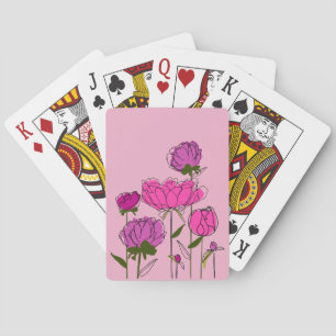 Pink and Purple Peonies on Light Pink Background Playing Cards