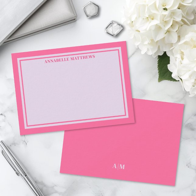 Pink And Purple Personalised Monogram Card (Pink And Purple Personalized Monogram Note Card )