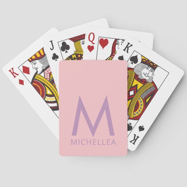 Pink and Purple Personalised Name + Monogram Playing Cards (Back)