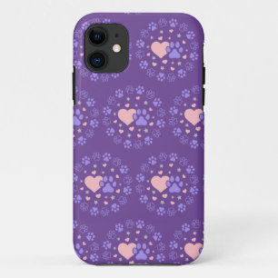 Pink and Purple Pet Lovers Hearts and Stars iPhone 11 Case
