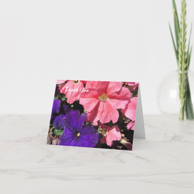 Pink and Purple Petunias Thank You Card (Front)