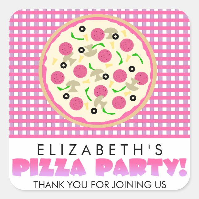 Pink and Purple Pizza Party Favour Stickers (Front)