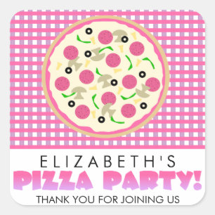 Pink and Purple Pizza Party Favour Stickers
