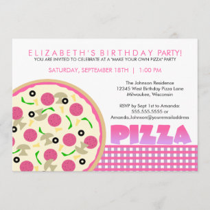 Pink and Purple Pizza Party Invitation