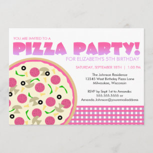 Pink and Purple Pizza Party Invitation